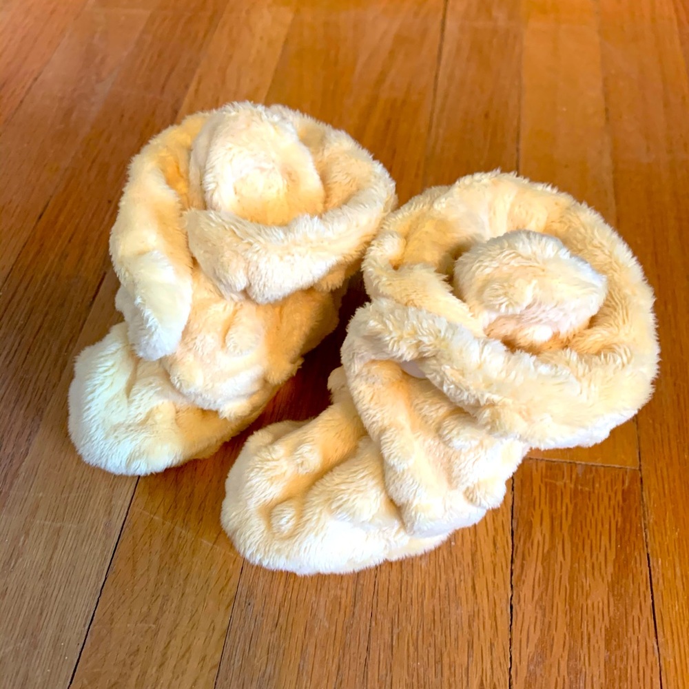Light yellow fuzzy booties